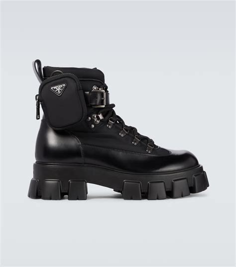 prada monolith brushed leather and nylon boots